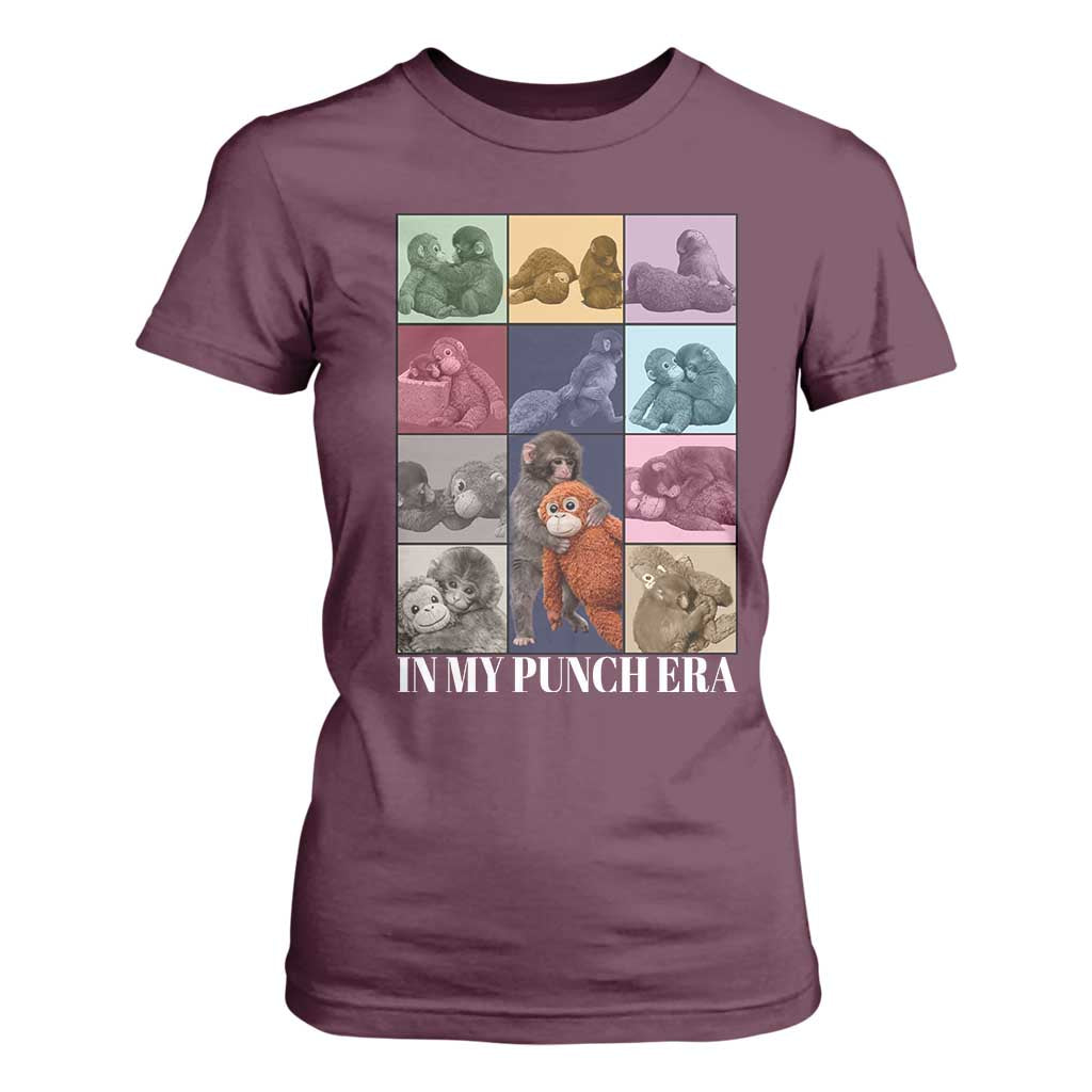 Punch The Monkey T Shirt For Women In My Punch Era Baby Monkey Hugging Plush TS11 Maroon Print Your Wear