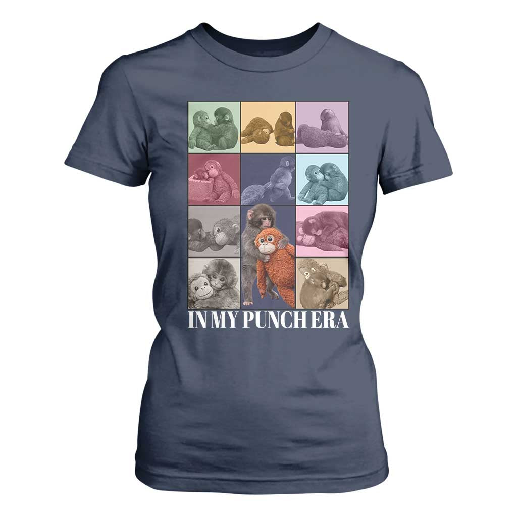 Punch The Monkey T Shirt For Women In My Punch Era Baby Monkey Hugging Plush TS11 Navy Print Your Wear