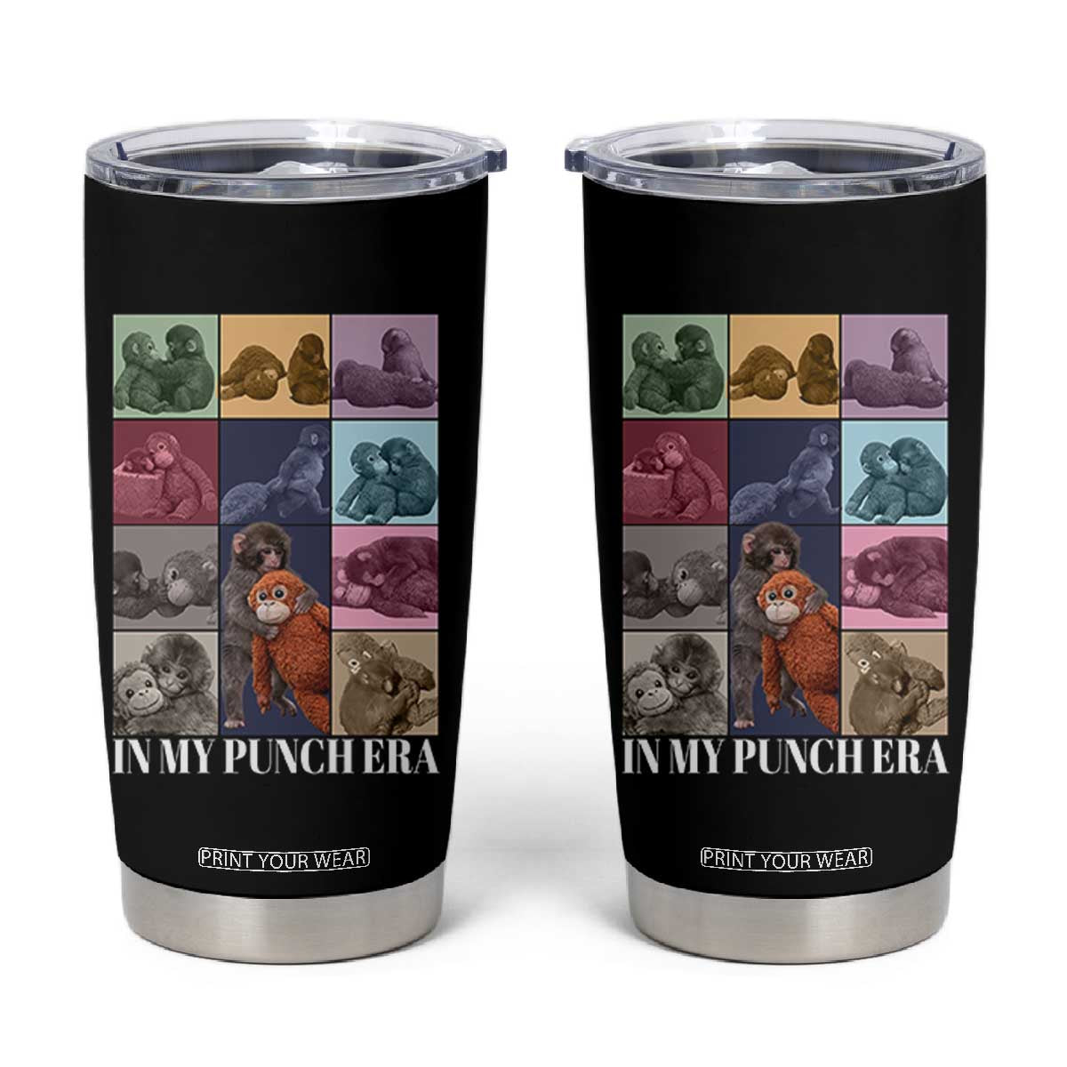 Punch The Monkey Tumbler Cup In My Punch Era Baby Monkey Hugging Plush TS11 Black Print Your Wear