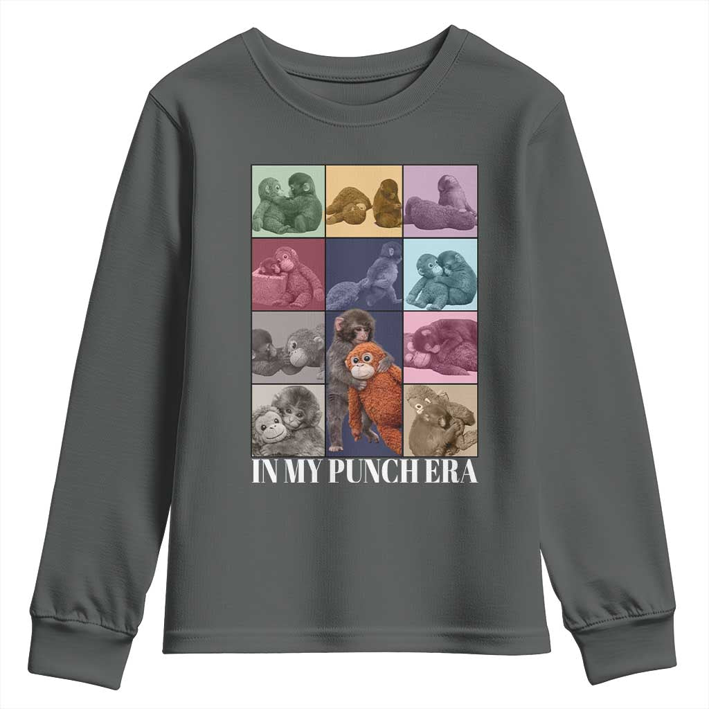 Punch The Monkey Youth Sweatshirt In My Punch Era Baby Monkey Hugging Plush TS11 Dark Heather Print Your Wear