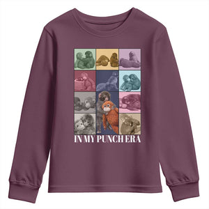 Punch The Monkey Youth Sweatshirt In My Punch Era Baby Monkey Hugging Plush TS11 Maroon Print Your Wear
