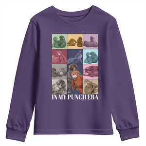 Punch The Monkey Youth Sweatshirt In My Punch Era Baby Monkey Hugging Plush TS11 Purple Print Your Wear