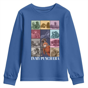 Punch The Monkey Youth Sweatshirt In My Punch Era Baby Monkey Hugging Plush TS11 Royal Blue Print Your Wear