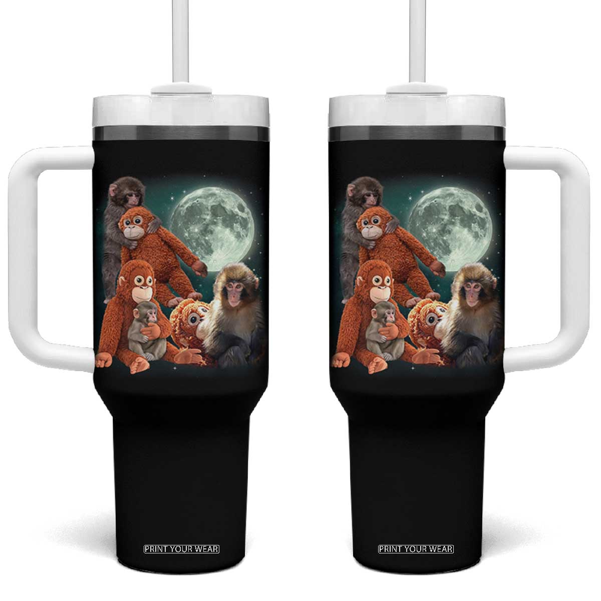 Baby Monkey Punch Tumbler With Handle Three Punch Moon Orange Toy TS11 One Size: 40 oz Black Print Your Wear