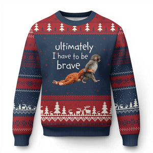 Ultimate I Have To Be Brave Baby Monkey Punch Ugly Christmas Sweater TS11 Navy Red Print Your Wear