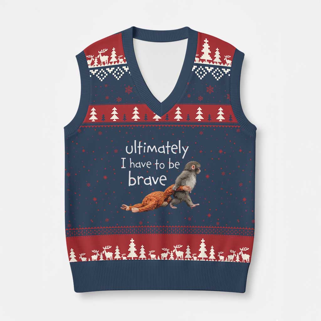 Ultimate I Have To Be Brave Baby Monkey Punch V-Neck Knit Sweater Vest TS11 Navy Red Print Your Wear