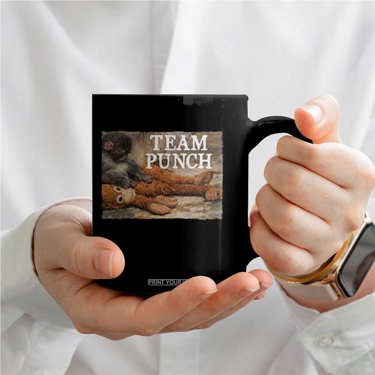 Team Punch Baby Monkey Plush Hugging Meme Coffee Mug TS11 Print Your Wear