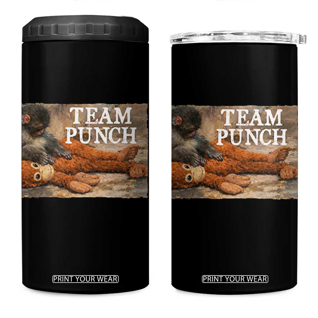 Team Punch Baby Monkey Plush Hugging Meme 4 in 1 Can Cooler Tumbler TS11 One Size: 16 oz Black Print Your Wear