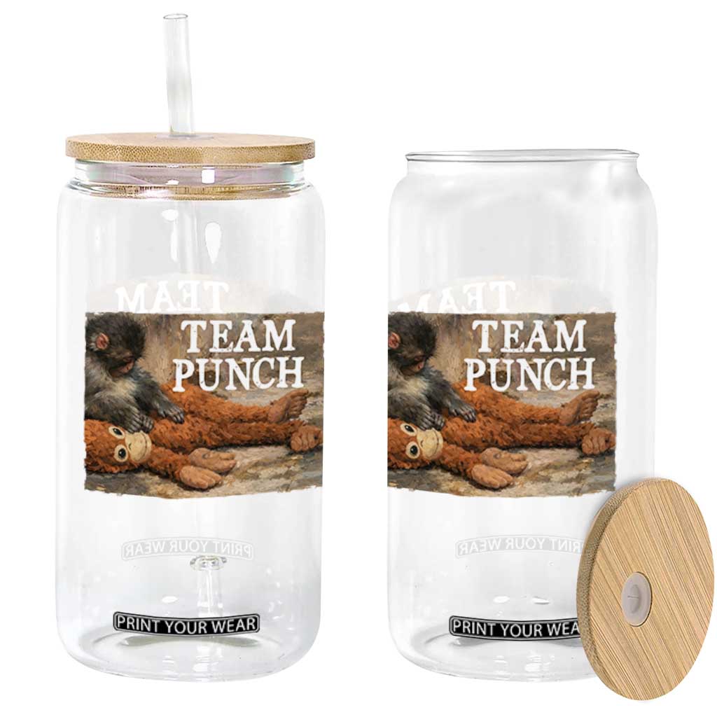 Team Punch Baby Monkey Plush Hugging Meme Glass Can TS11 Print Your Wear