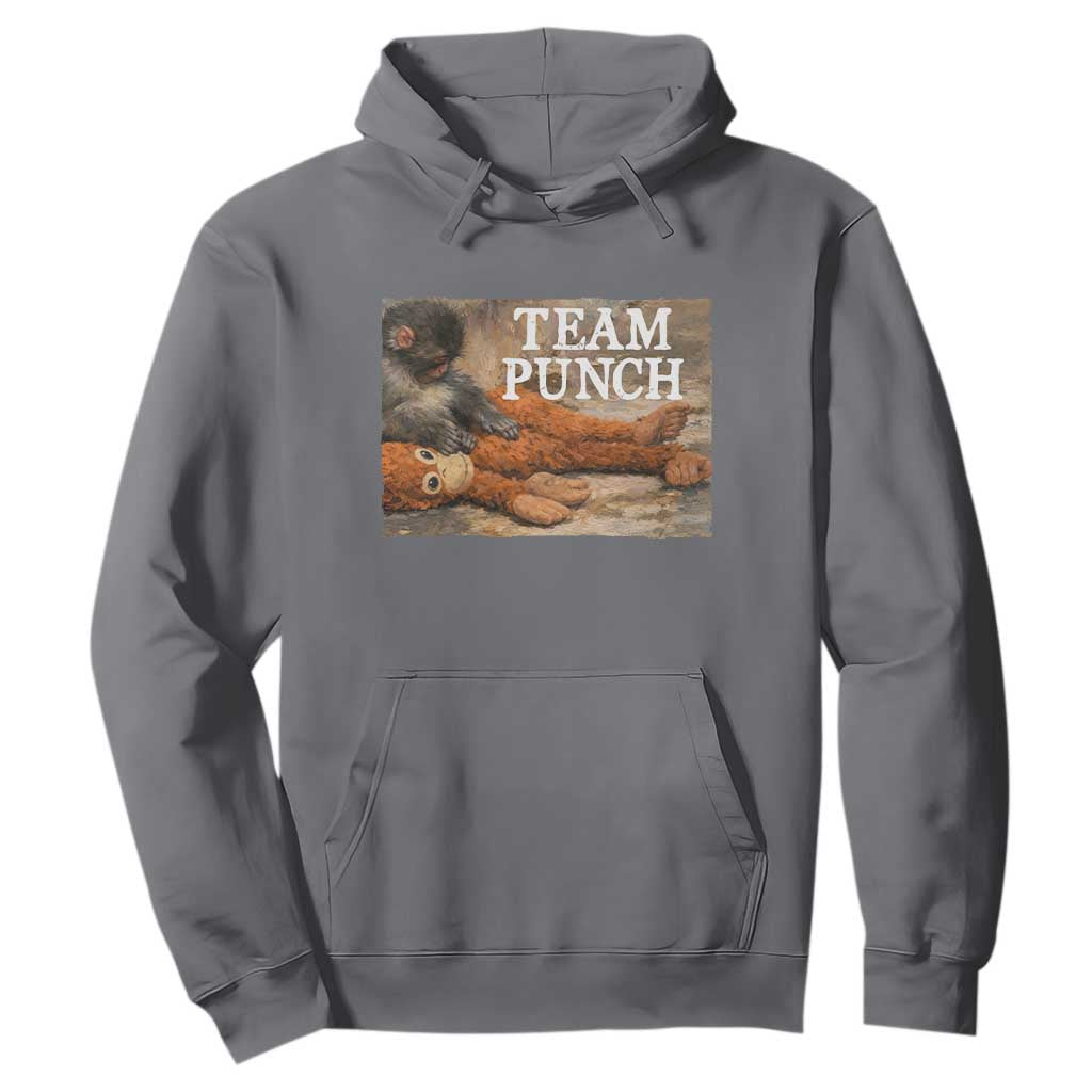 Team Punch Baby Monkey Plush Hugging Meme Hoodie TS11 Charcoal Print Your Wear