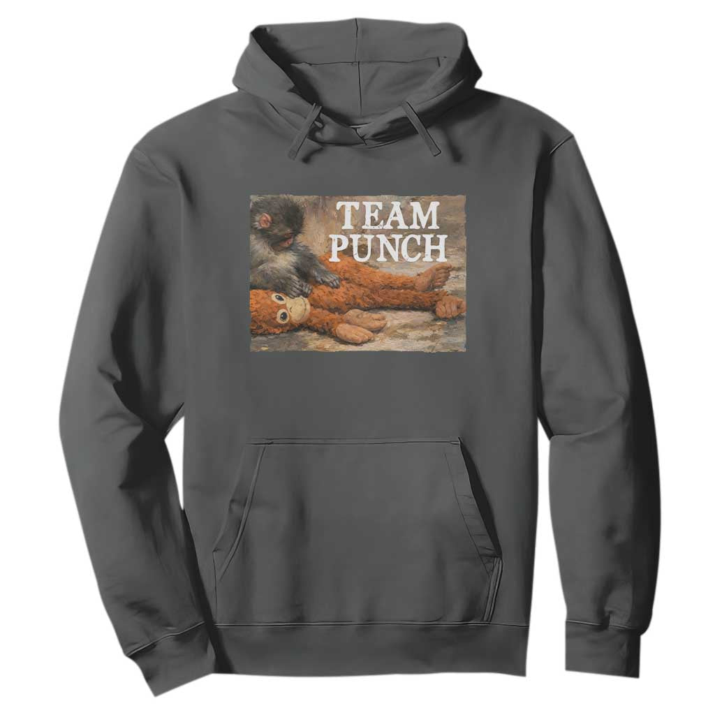 Team Punch Baby Monkey Plush Hugging Meme Hoodie TS11 Dark Heather Print Your Wear