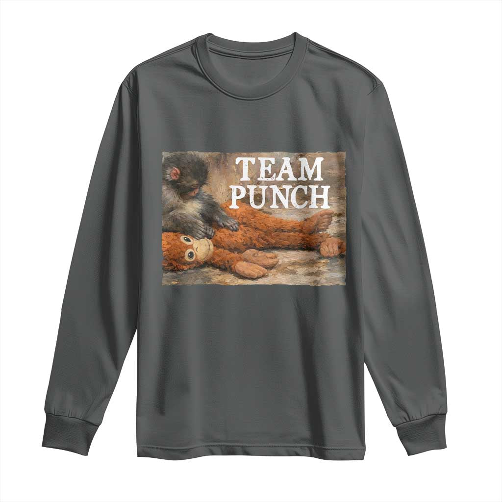 Team Punch Baby Monkey Plush Hugging Meme Long Sleeve Shirt TS11 Dark Heather Print Your Wear