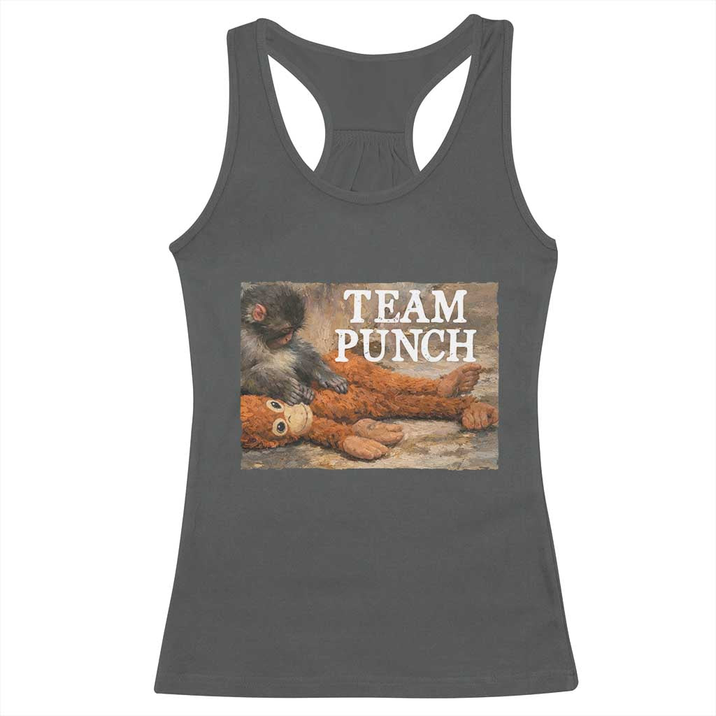 Team Punch Baby Monkey Plush Hugging Meme Racerback Tank Top TS11 Dark Heather Print Your Wear