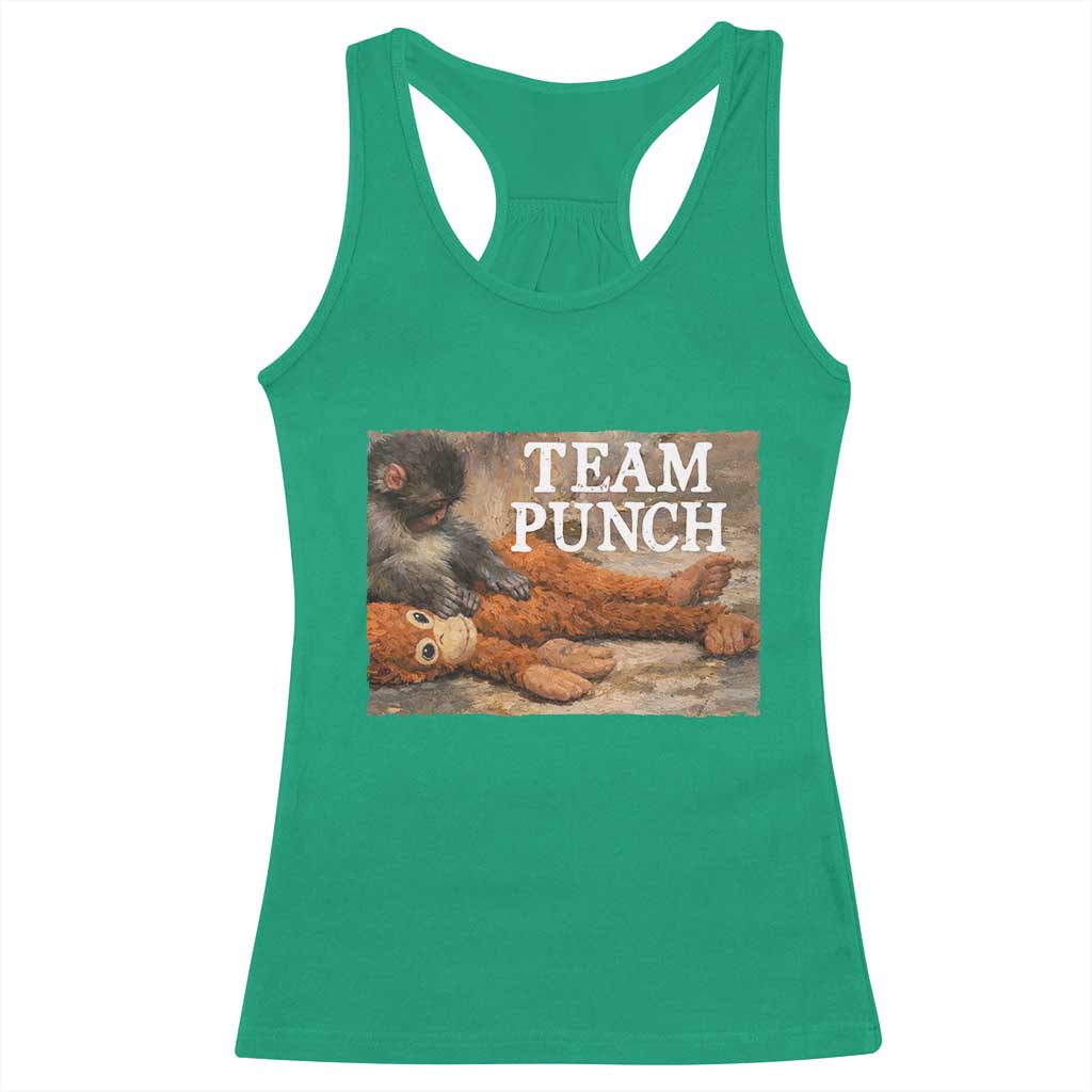Team Punch Baby Monkey Plush Hugging Meme Racerback Tank Top TS11 Irish Green Print Your Wear