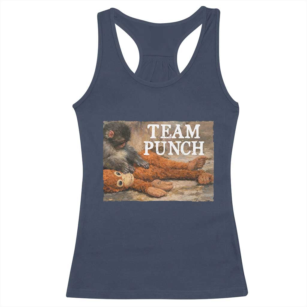 Team Punch Baby Monkey Plush Hugging Meme Racerback Tank Top TS11 Navy Print Your Wear