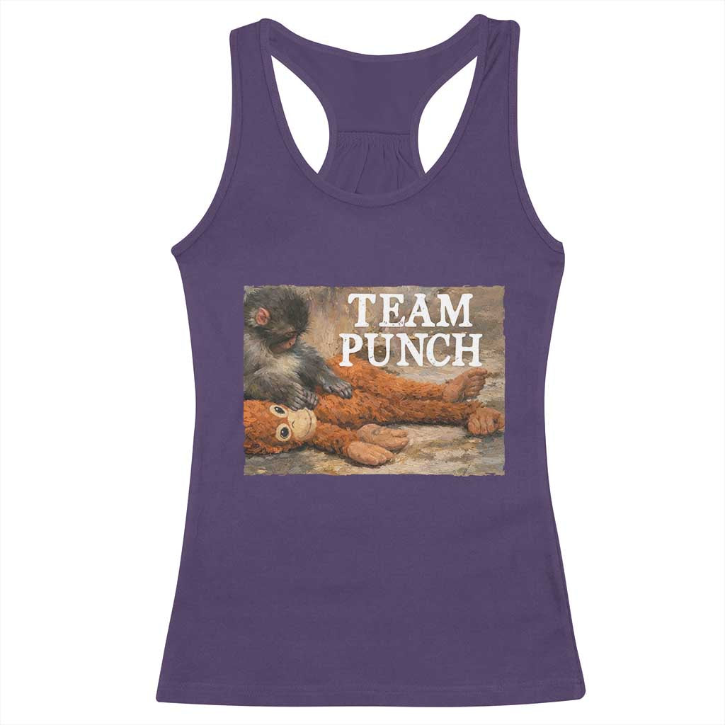 Team Punch Baby Monkey Plush Hugging Meme Racerback Tank Top TS11 Purple Print Your Wear