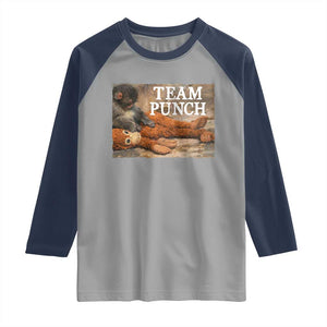 Team Punch Baby Monkey Plush Hugging Meme Raglan Shirt TS11 Sport Gray Navy Print Your Wear