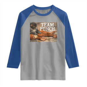 Team Punch Baby Monkey Plush Hugging Meme Raglan Shirt TS11 Sport Gray Royal Print Your Wear