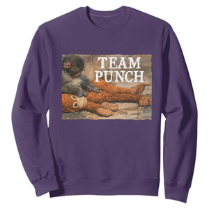 Team Punch Baby Monkey Plush Hugging Meme Sweatshirt TS11 Purple Print Your Wear