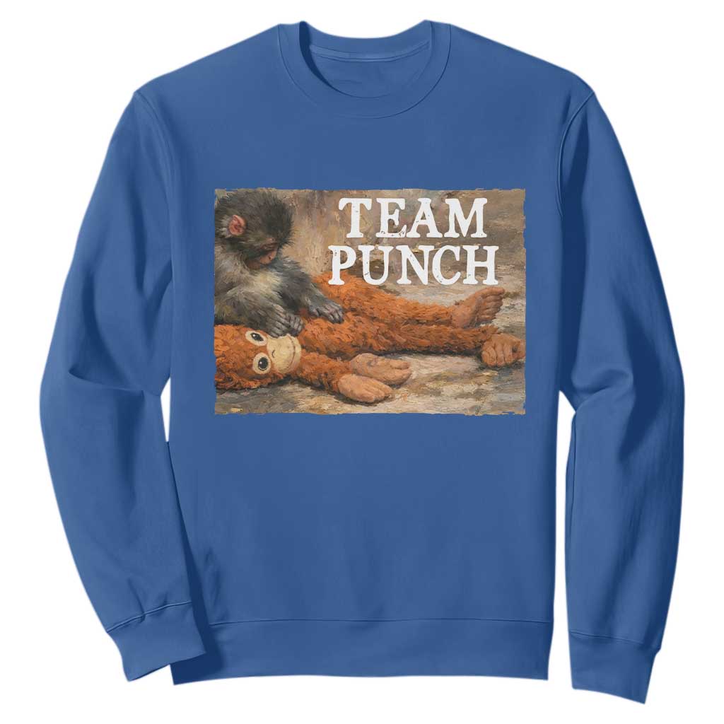 Team Punch Baby Monkey Plush Hugging Meme Sweatshirt TS11 Royal Blue Print Your Wear