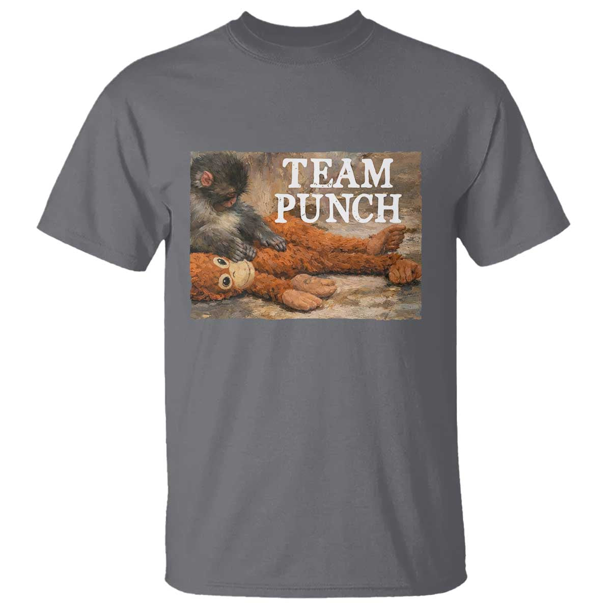Team Punch Baby Monkey Plush Hugging Meme T Shirt TS11 Charcoal Print Your Wear