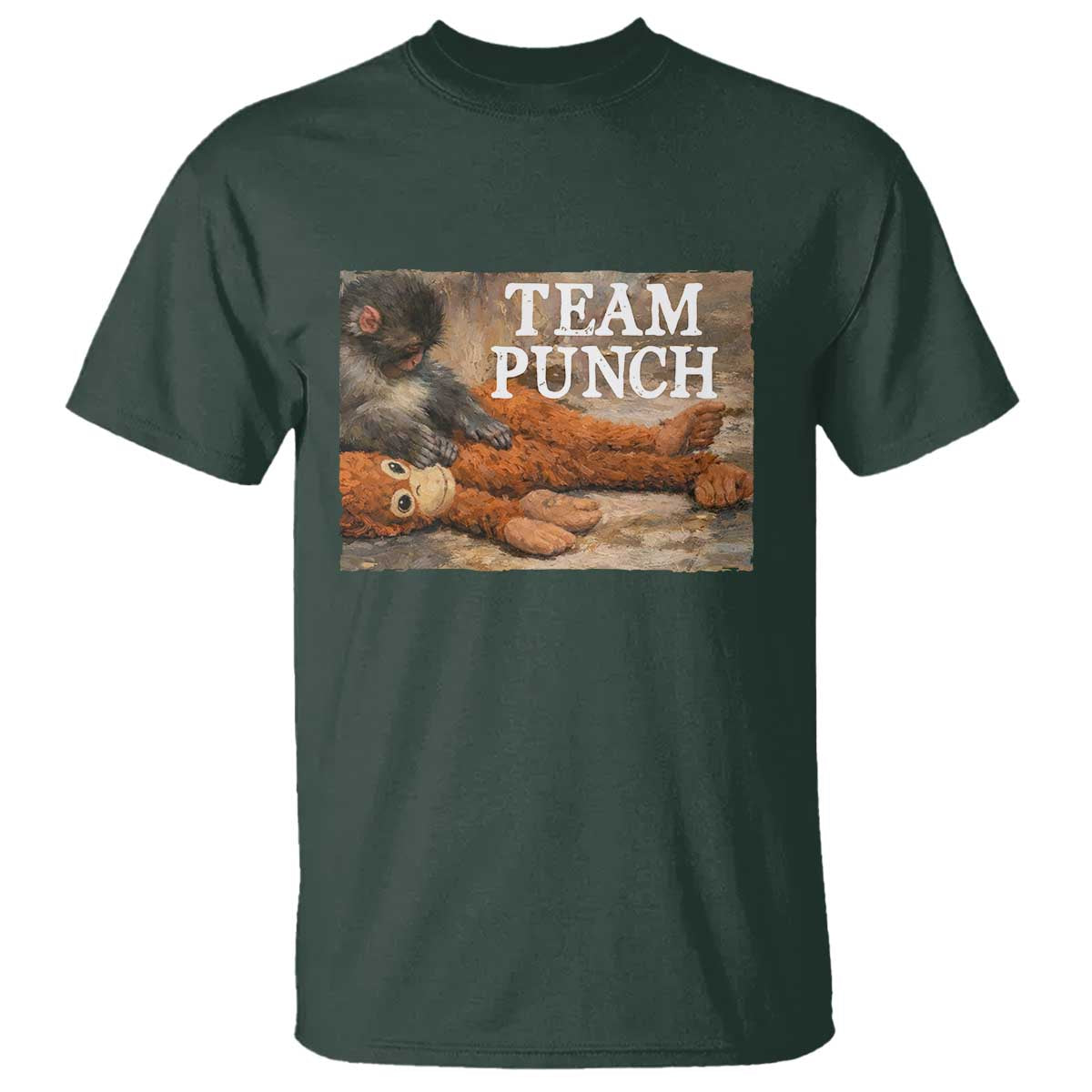 Team Punch Baby Monkey Plush Hugging Meme T Shirt TS11 Dark Forest Green Print Your Wear