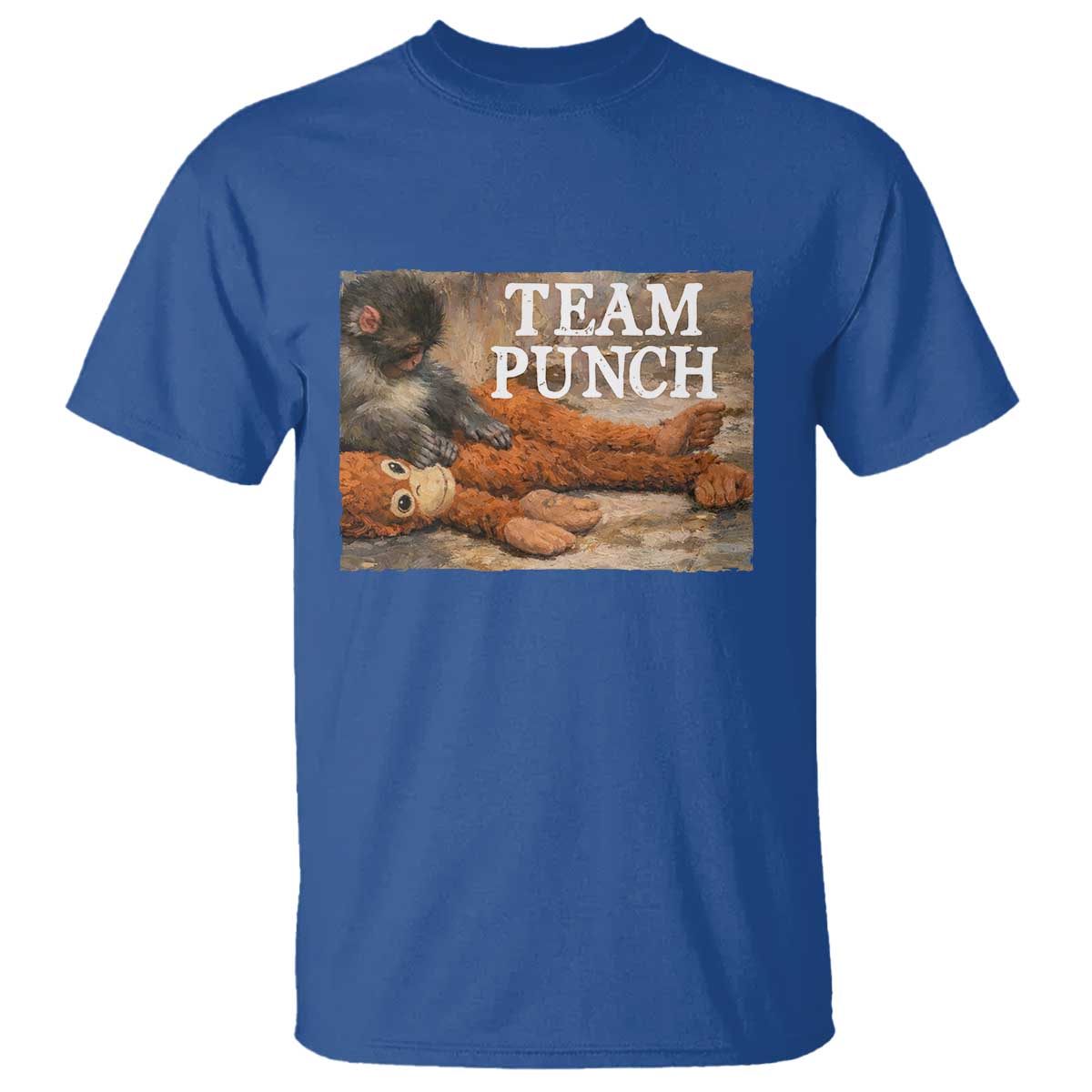 Team Punch Baby Monkey Plush Hugging Meme T Shirt TS11 Royal Blue Print Your Wear
