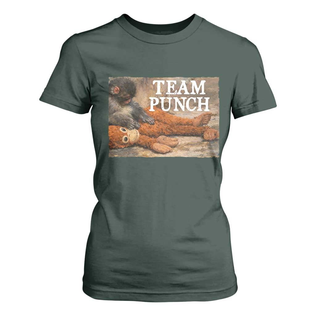 Team Punch Baby Monkey Plush Hugging Meme T Shirt For Women TS11 Dark Forest Green Print Your Wear