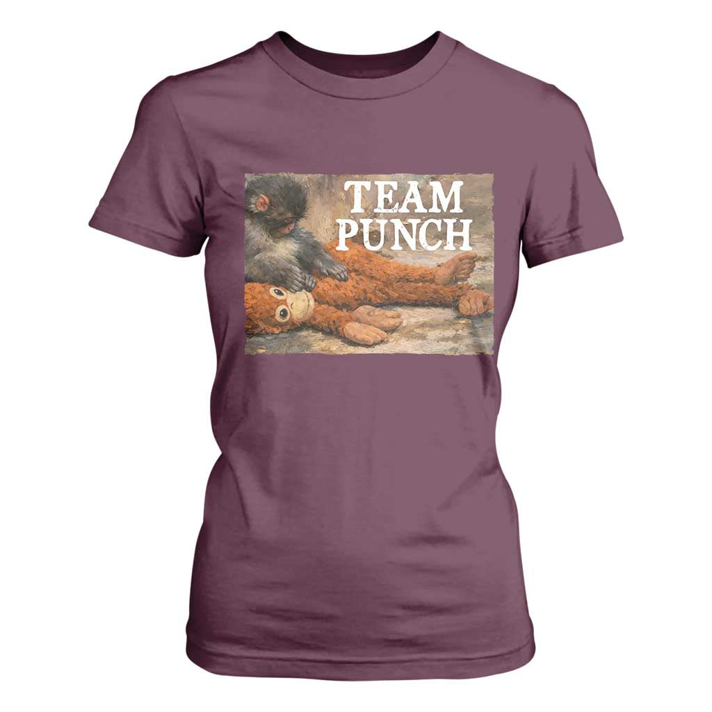 Team Punch Baby Monkey Plush Hugging Meme T Shirt For Women TS11 Maroon Print Your Wear