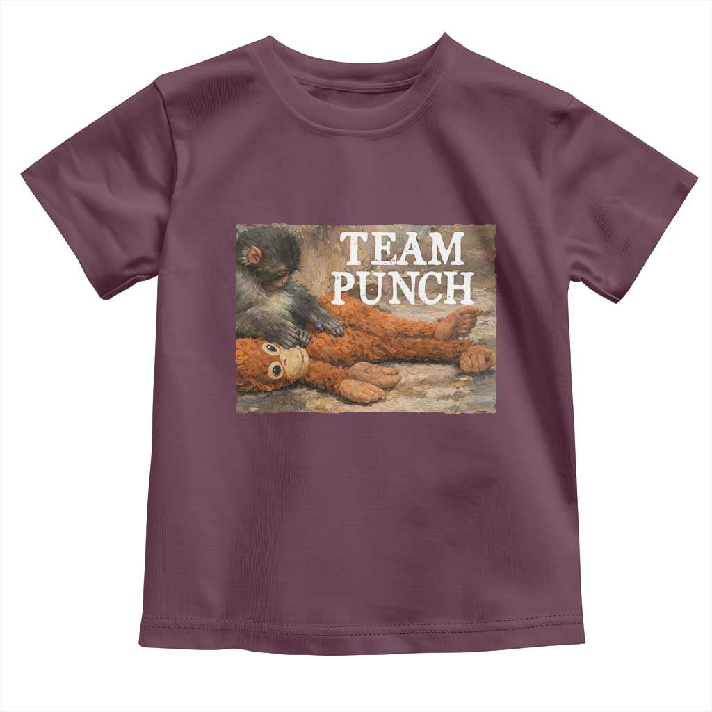 Team Punch Baby Monkey Plush Hugging Meme Toddler T Shirt TS11 Maroon Print Your Wear
