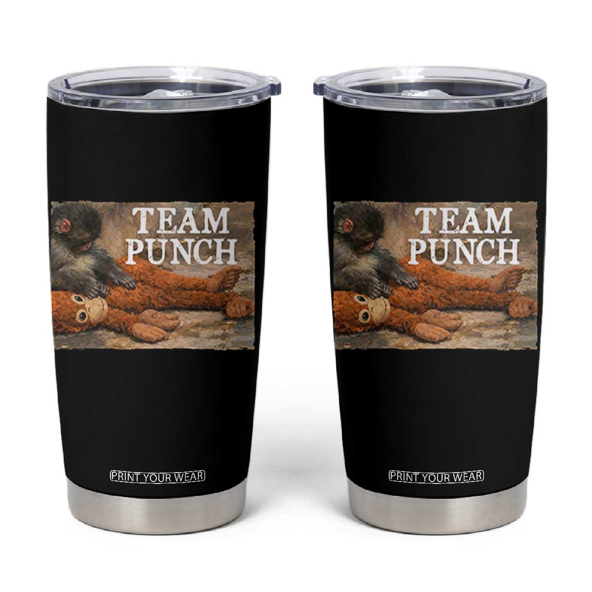 Team Punch Baby Monkey Plush Hugging Meme Tumbler Cup TS11 Black Print Your Wear