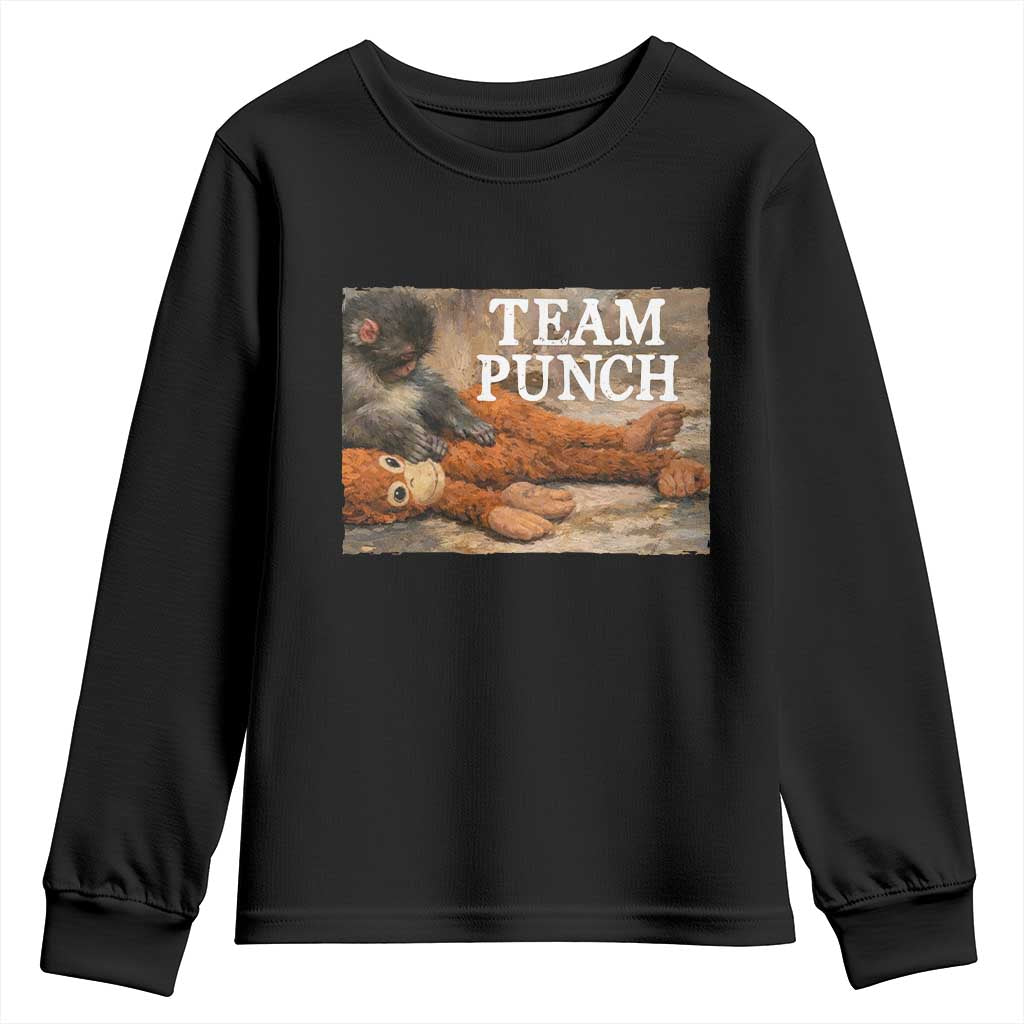 Team Punch Baby Monkey Plush Hugging Meme Youth Sweatshirt TS11 Black Print Your Wear