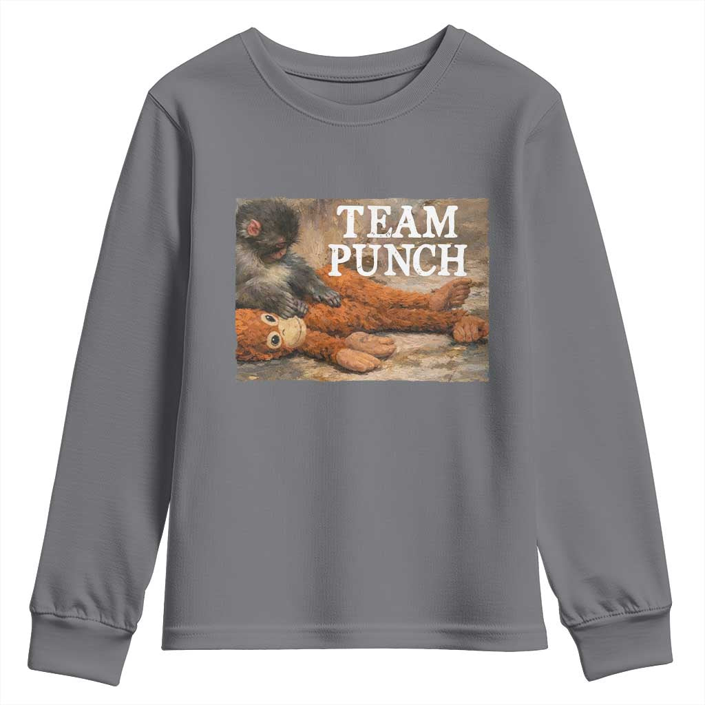 Team Punch Baby Monkey Plush Hugging Meme Youth Sweatshirt TS11 Charcoal Print Your Wear