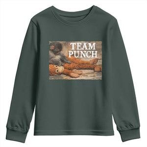 Team Punch Baby Monkey Plush Hugging Meme Youth Sweatshirt TS11 Dark Forest Green Print Your Wear