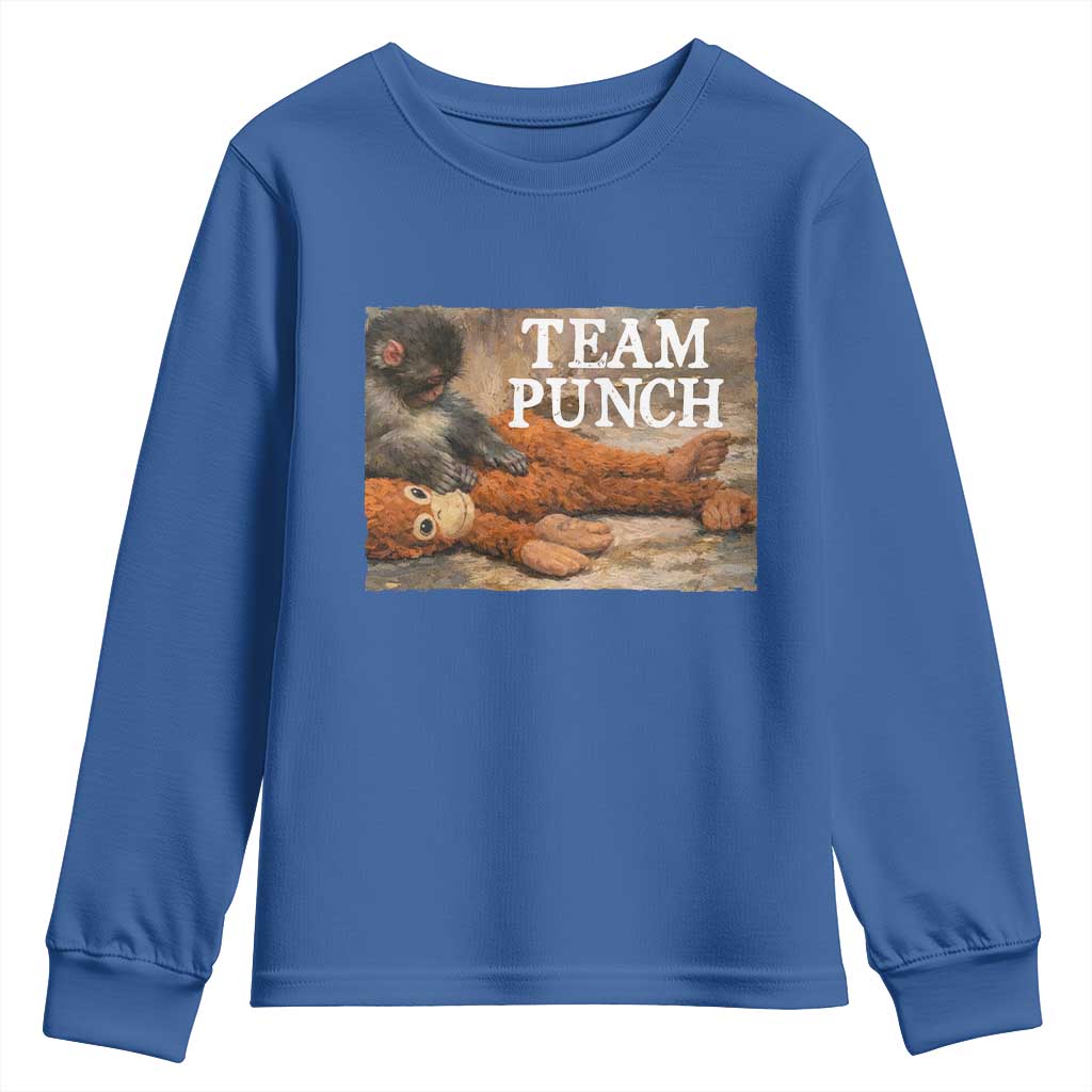 Team Punch Baby Monkey Plush Hugging Meme Youth Sweatshirt TS11 Royal Blue Print Your Wear