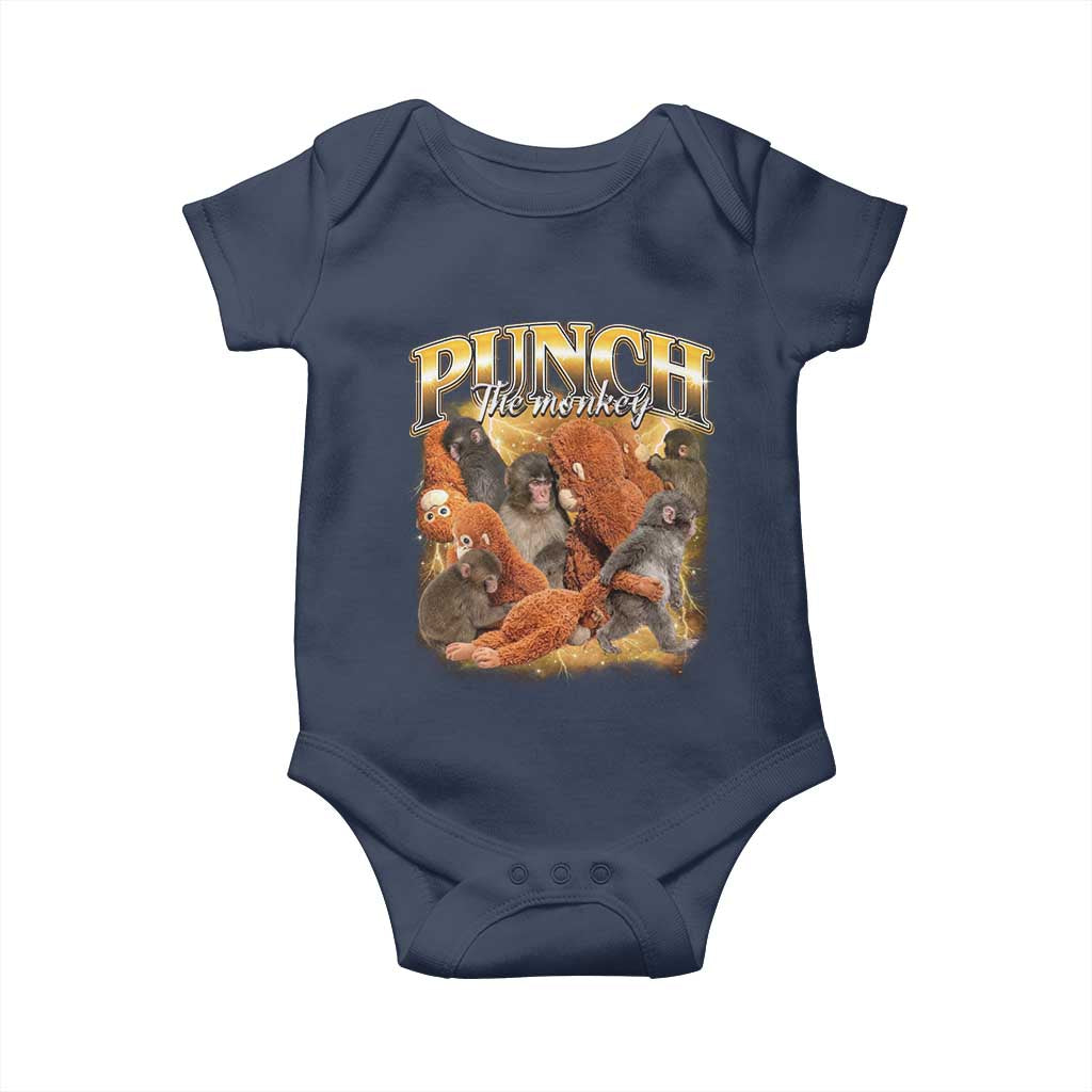 Punch The Monkey Baby Onesie Baby Monkey Punch Plush Hugging 90s Bootleg TS11 Navy Print Your Wear