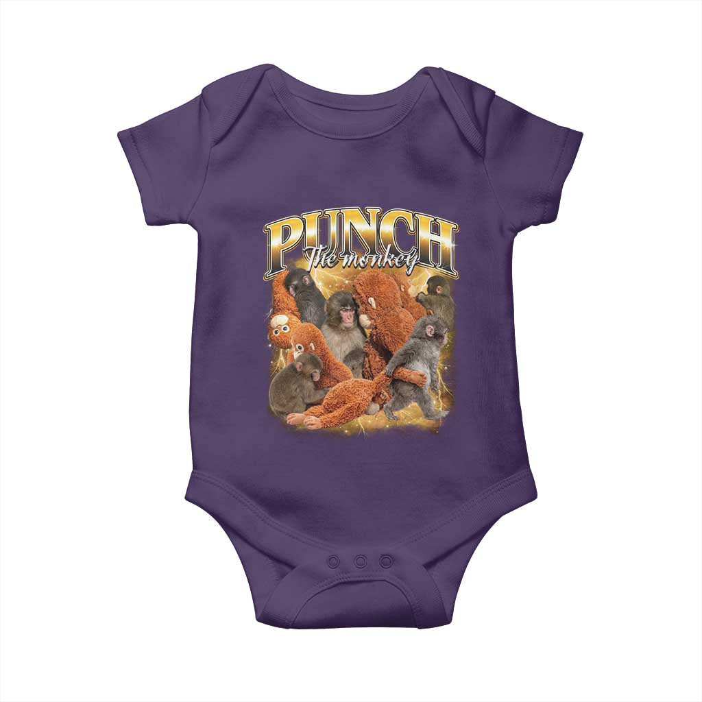 Punch The Monkey Baby Onesie Baby Monkey Punch Plush Hugging 90s Bootleg TS11 Purple Print Your Wear