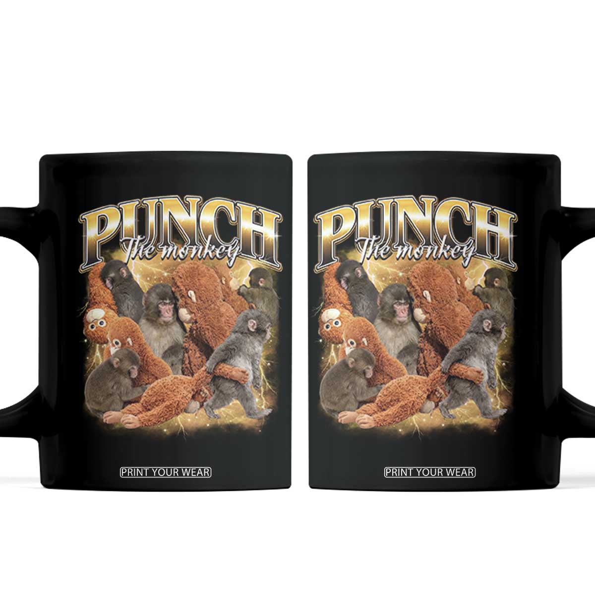 Punch The Monkey Coffee Mug Baby Monkey Punch Plush Hugging 90s Bootleg TS11 Black Print Your Wear