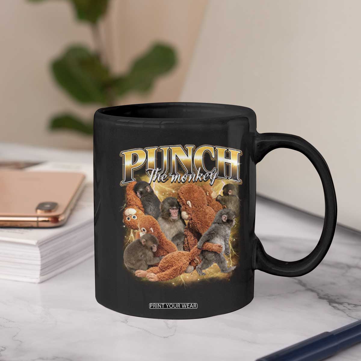 Punch The Monkey Coffee Mug Baby Monkey Punch Plush Hugging 90s Bootleg TS11 Print Your Wear