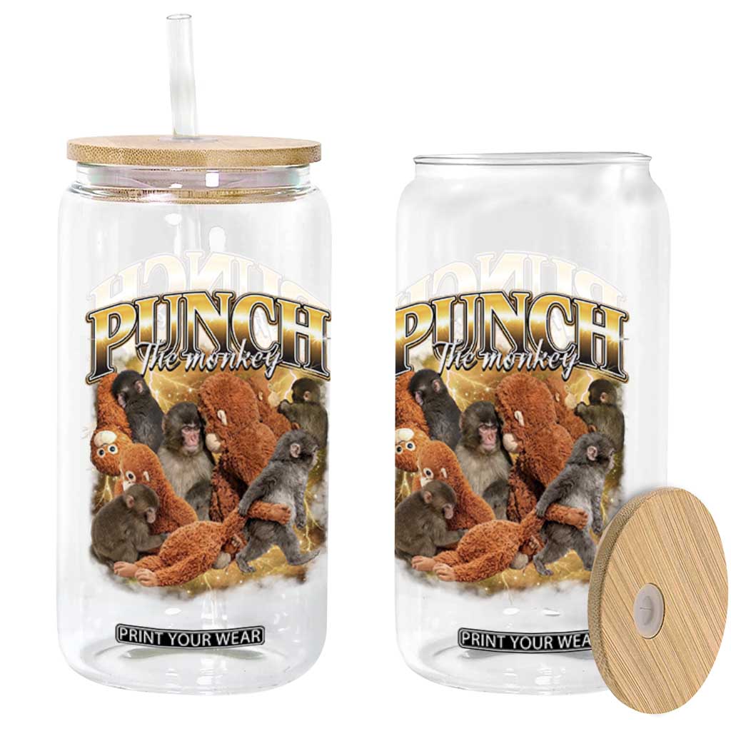 Punch The Monkey Glass Can Baby Monkey Punch Plush Hugging 90s Bootleg TS11 Print Your Wear