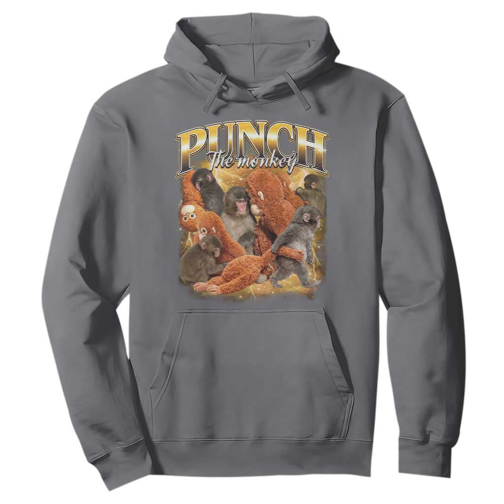 Punch The Monkey Hoodie Baby Monkey Punch Plush Hugging 90s Bootleg TS11 Charcoal Print Your Wear