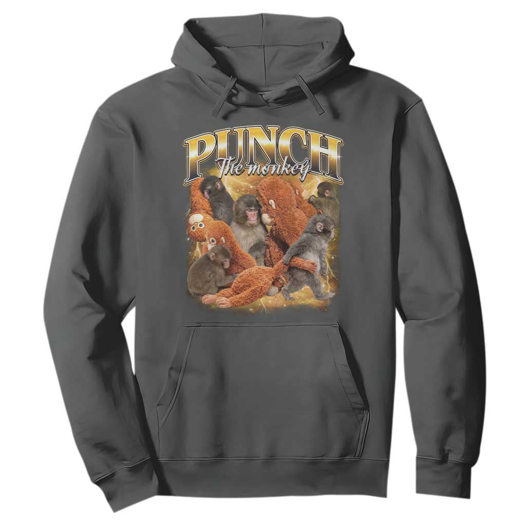 Punch The Monkey Hoodie Baby Monkey Punch Plush Hugging 90s Bootleg TS11 Dark Heather Print Your Wear
