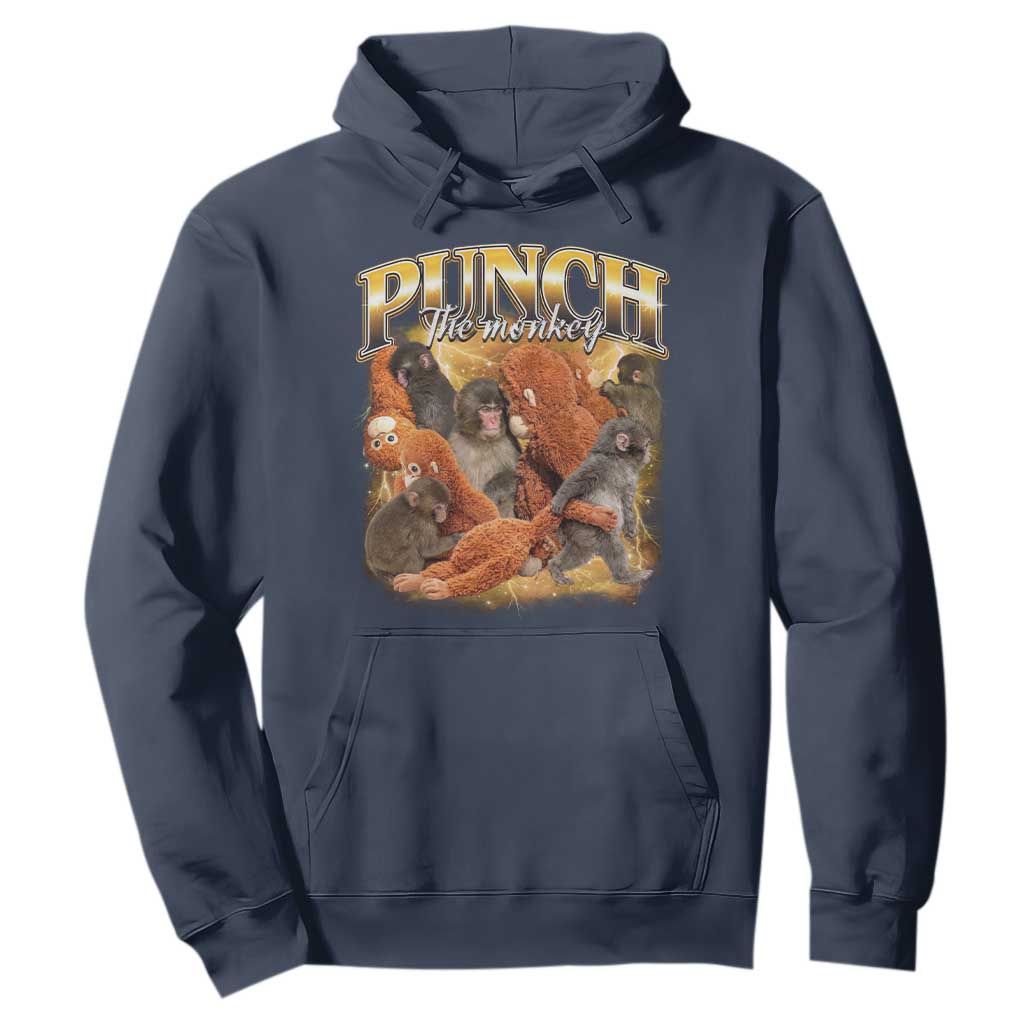 Punch The Monkey Hoodie Baby Monkey Punch Plush Hugging 90s Bootleg TS11 Navy Print Your Wear