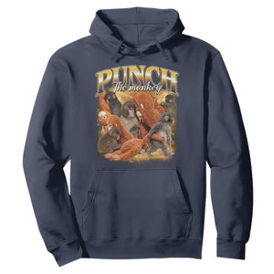 Punch The Monkey Hoodie Baby Monkey Punch Plush Hugging 90s Bootleg TS11 Navy Print Your Wear
