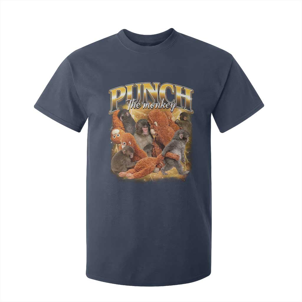 Punch The Monkey T Shirt For Kid Baby Monkey Punch Plush Hugging 90s Bootleg TS11 Navy Print Your Wear