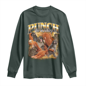 Punch The Monkey Long Sleeve Shirt Baby Monkey Punch Plush Hugging 90s Bootleg TS11 Dark Forest Green Print Your Wear