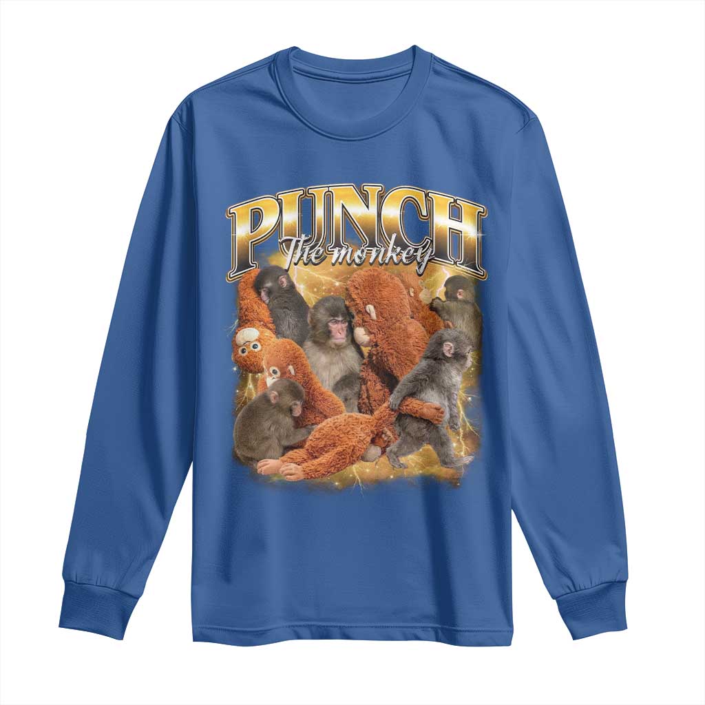 Punch The Monkey Long Sleeve Shirt Baby Monkey Punch Plush Hugging 90s Bootleg TS11 Royal Blue Print Your Wear