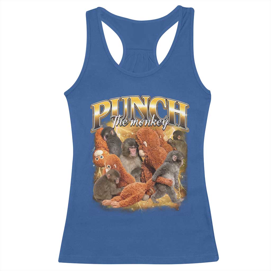Punch The Monkey Racerback Tank Top Baby Monkey Punch Plush Hugging 90s Bootleg TS11 Royal Blue Print Your Wear