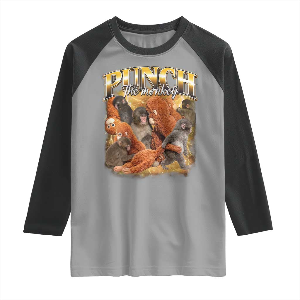Punch The Monkey Raglan Shirt Baby Monkey Punch Plush Hugging 90s Bootleg TS11 Sport Gray Black Print Your Wear