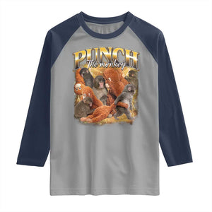 Punch The Monkey Raglan Shirt Baby Monkey Punch Plush Hugging 90s Bootleg TS11 Sport Gray Navy Print Your Wear